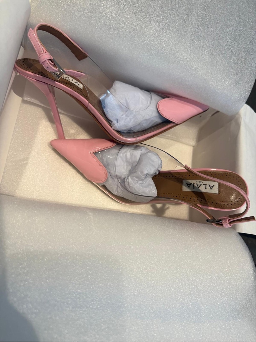 ALAÏA Pink Le Cœur patent leather slingback pumps 10cm